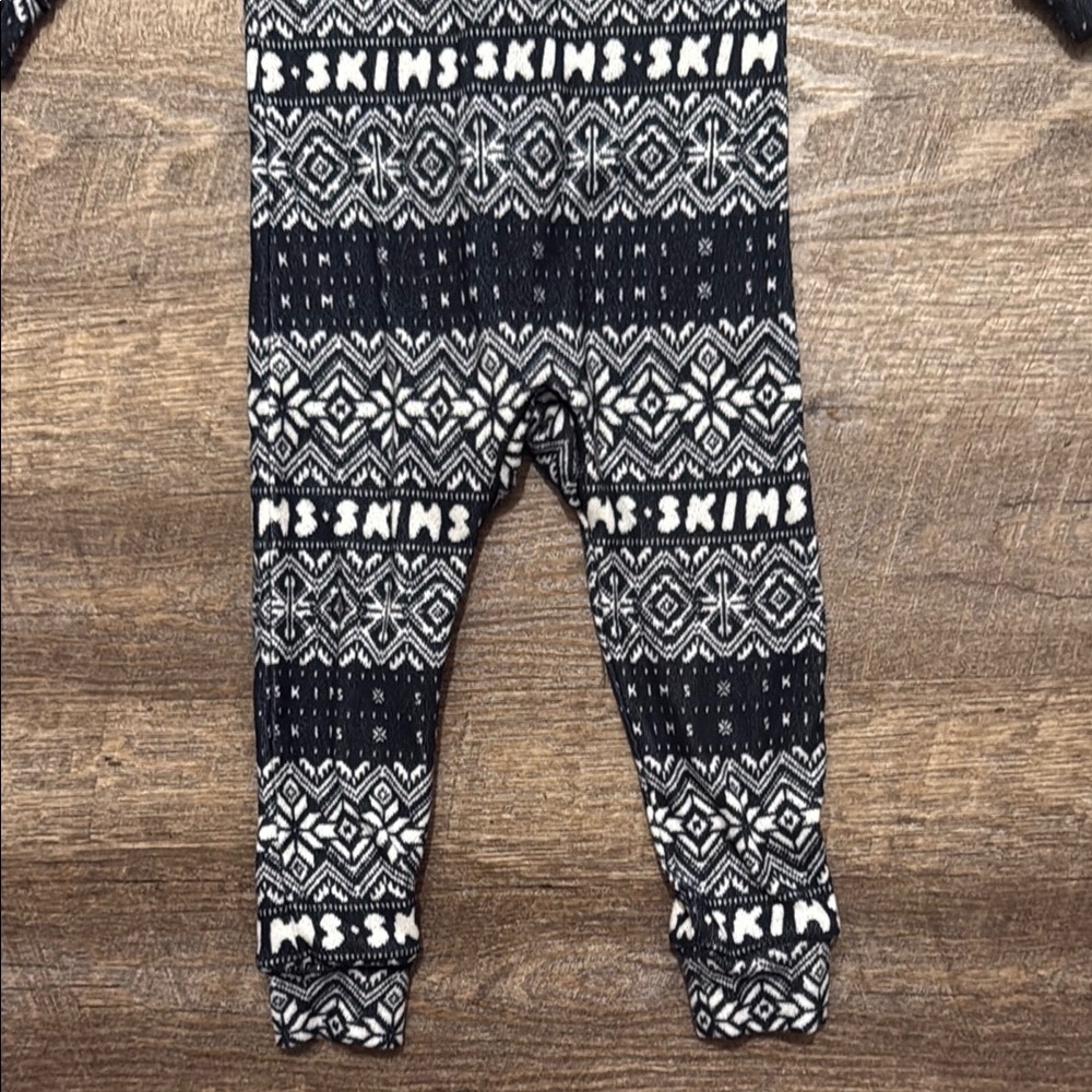 SKIMS Logo Plush Pointelle Footless Romper in Black Fair Isle Print - Picture 10 of 12